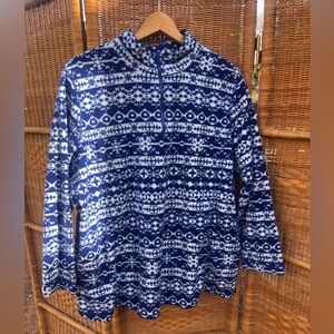 Woman Within Navy and White Patterned Zip-Up Sweater